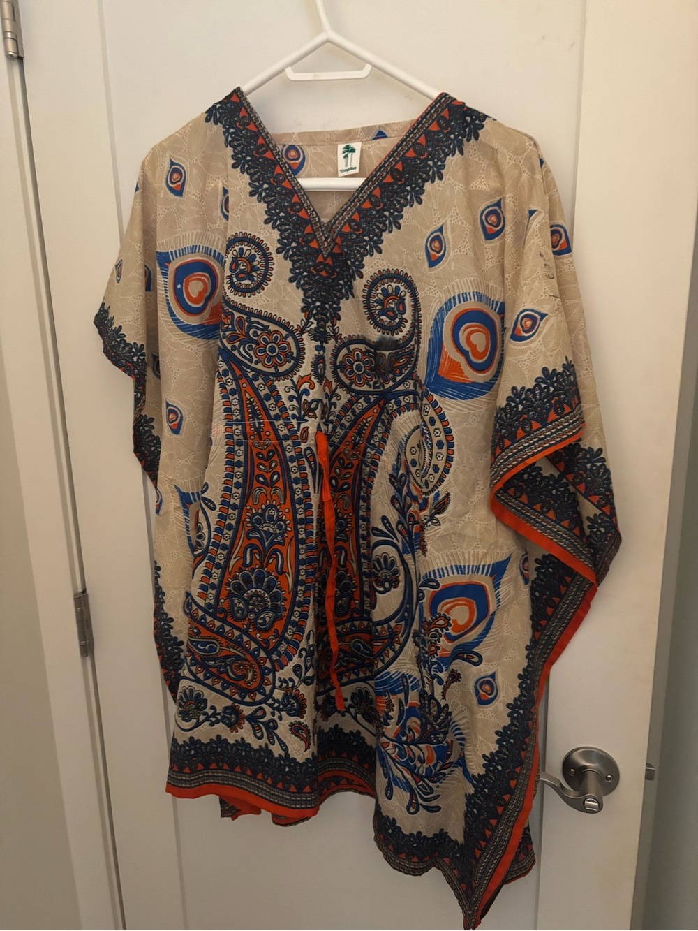 Tropiko Women's Kaftan in Cream, Navy Blue, and Orange